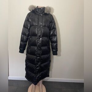 Michael Kors Black Long Puffer Coat with Fur Hood